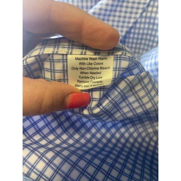 Jos A Bank Reserve Blue White Checked Plaid Button Down Wrinkle Free Shirt - Picture 5 of 10